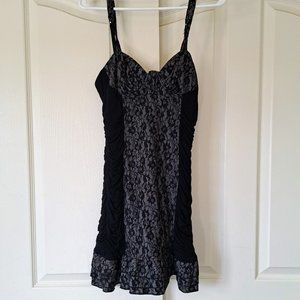 Papaya Black And Gray Lace Ruffled Mini Dress